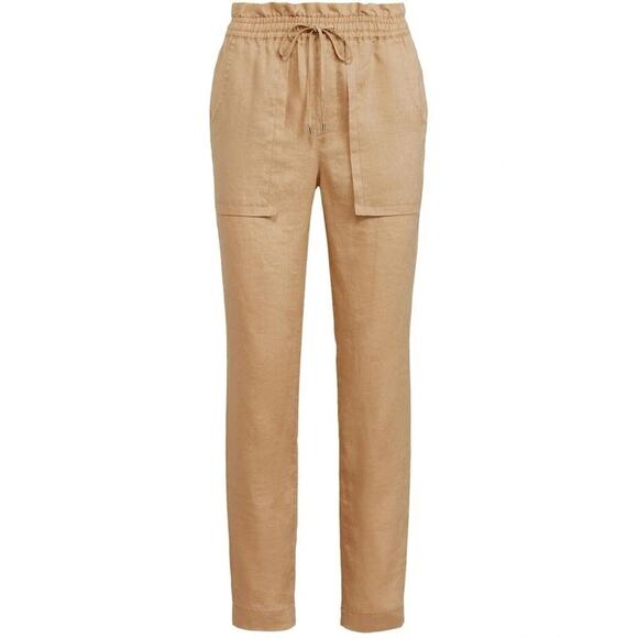 Lauren Ralph Lauren Womens Linen Ankle Pants Birch Tan Sz 14 High Rise Straight - Picture 4 of 14